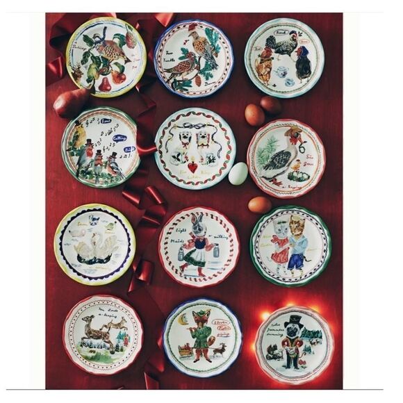 Anthropologie Nathalie Lete 12 Days of Christmas Dessert Plates - Set of… - Picture 3 of 8